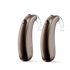 A pair of Phonak Lumity Naida P90 hearing aids chestnut.