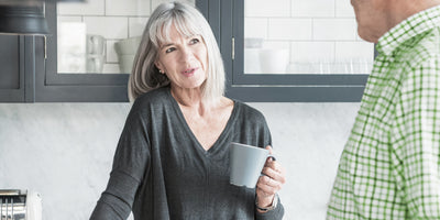 A woman wearing a hearing aid.