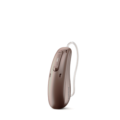 Phonak Lumity L50 hearing aid in chestnut brown.