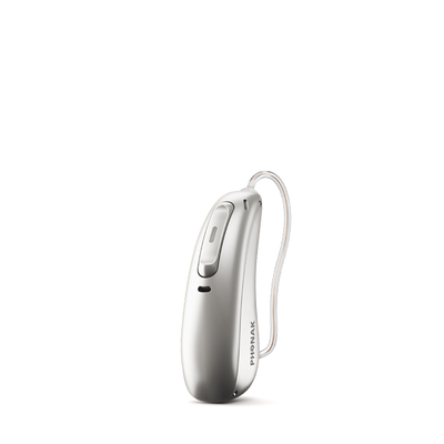 Phonak Lumity L50 hearing aid in silver grey.