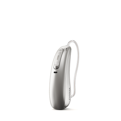 Phonak Lumity hearing aid silver-gray.