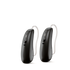 Two Phonak Lumity hearing aids in velvet black.