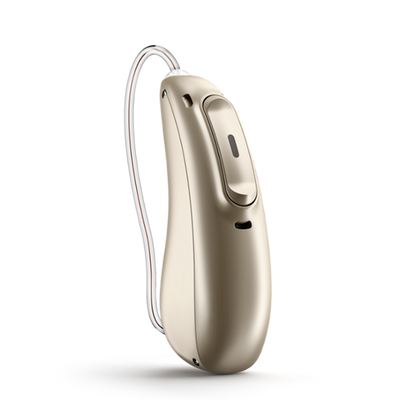 Phonak Lumity L50 hearing aid in champagne.