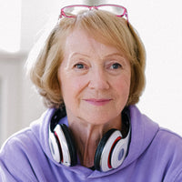 woman taking online hearing test