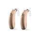 A pair of Phonak Lumity Naida L50 hearing aid beige.