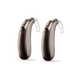 A pair of Phonak Lumity Naida L70 hearing aids chestnut.