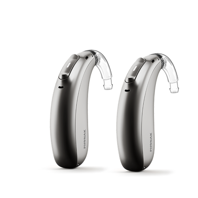 Phonak Lumity Naida L50 hearing aid silver gray.