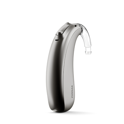 Phonak Lumity Naida L70 hearing aid graphite gray.