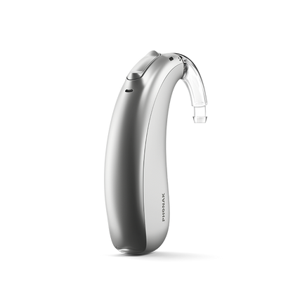 Phonak Lumity Naida L70 hearing aid silver gray.
