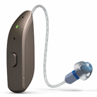Resound Omnia hearing aid in dark brown.