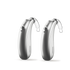 A pair of Phonak Lumity Naida L50 hearing aid silver gray.
