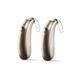 A pair of Phonak Lumity Naida L70 hearing aid sand beige.