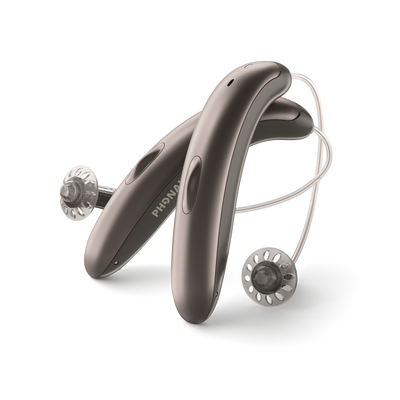 Two Phonak Slim L90 hearing aids in Graphite/Black