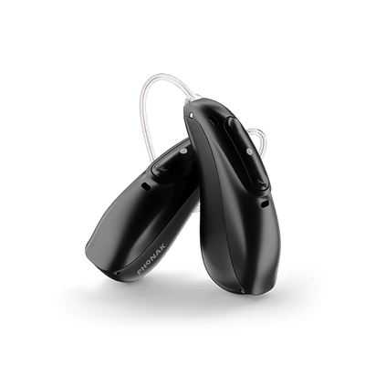 Phonak Lumity L50 hearing aids in black.