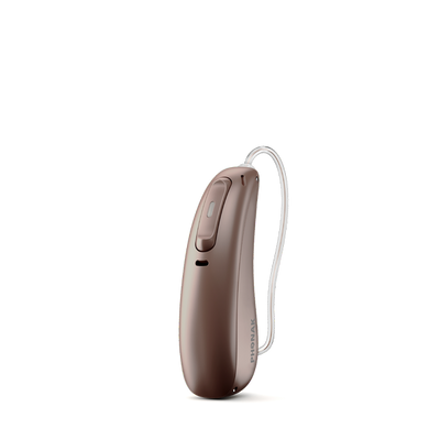 Phonak Lumity L50 hearing aid in chestnut brown.