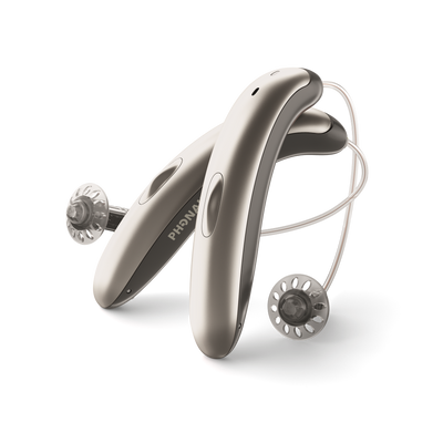 Two Phonak Slim L90 hearing aids in Silver/Black