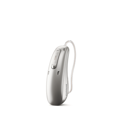 Phonak Lumity L50 hearing aid in silver grey.