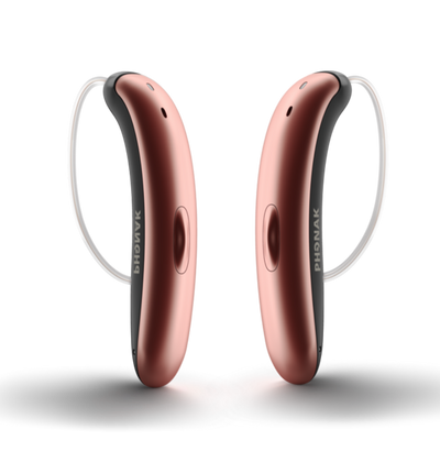 A pair of Phonak Slim L90 hearing aids in Copper/Black